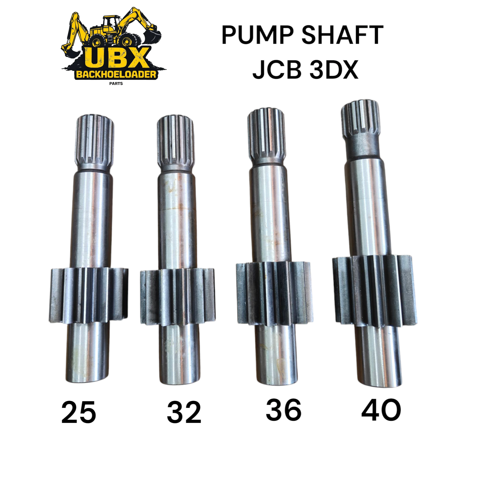 Pump Shaft 25 / 32 / 36 / 40 mm — JCB 3DX