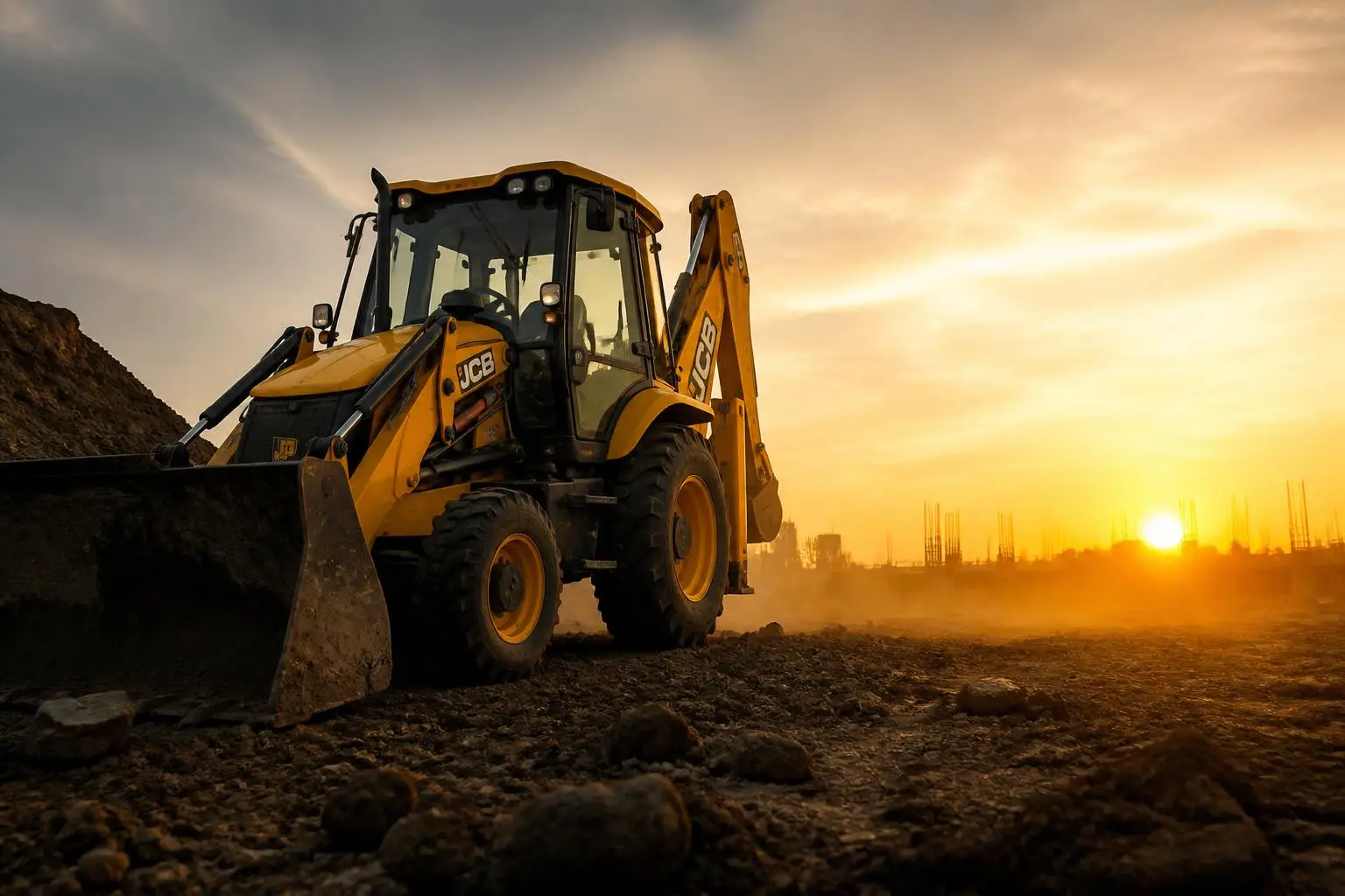 JCB backhoe loader at a construction site